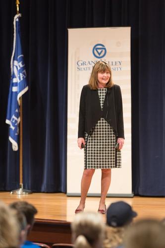 Lauran Hardin gives a presentation March 29 as the distinguished lecturer for the Wesorick Center.