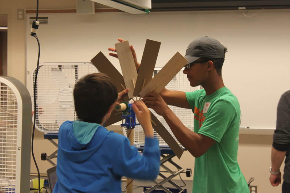 Campers work to discover the most efficient wind turbine.