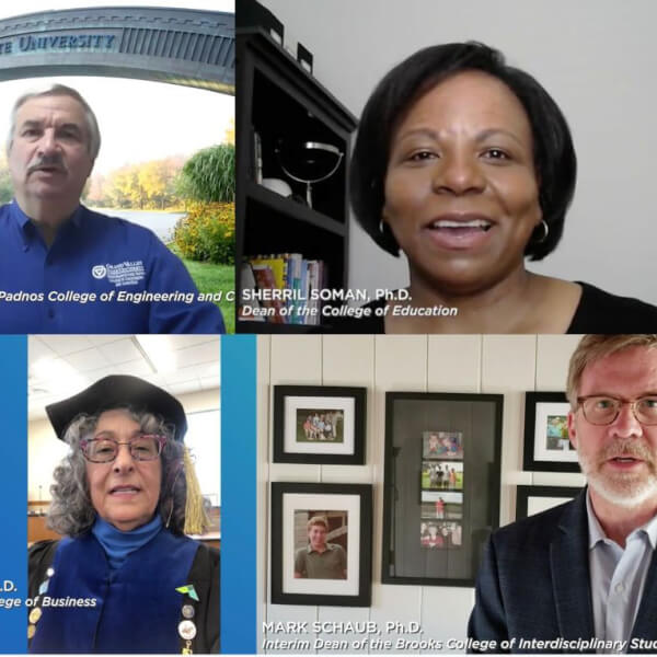 Photos of GVSU College Deans from the virtual commencement ceremony.