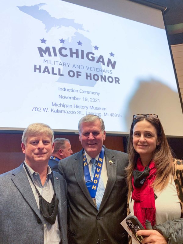 President Thomas J. Haas with Greg Sanial, vice president for Finance and Administration, and Jill Wolfe, military and veterans resource manager.