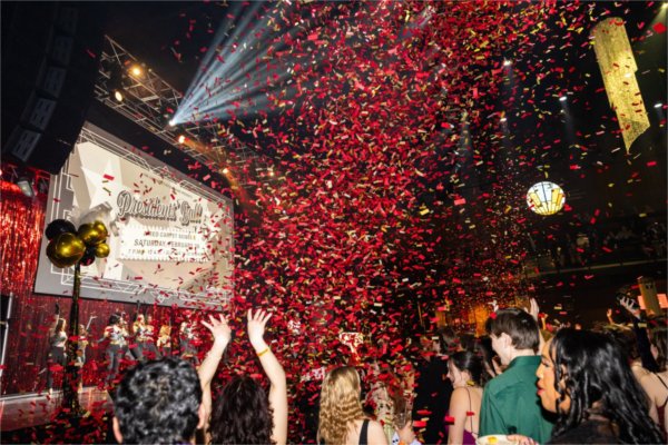 Confetti falls during Presidents' Ball.
