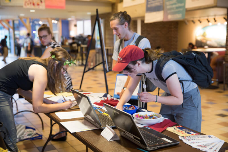 Students register to vote during Student Civic Assembly Week.