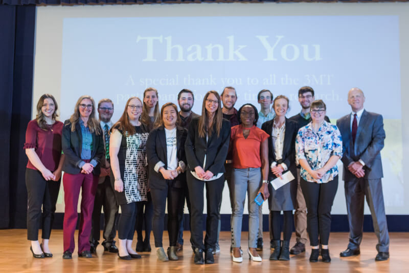 Fourteen graduate students from a variety of disciplines competed in the 3-Minute Thesis competition February 20.