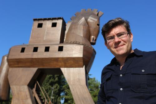 Mark Schwartz poses with a replica Trojan Horse. Photo by Tom Fowlie, Blink Films UK