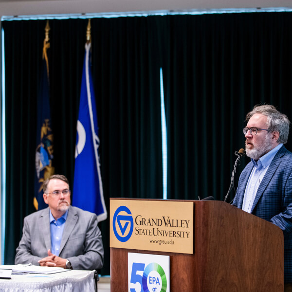 Andrew Wheeler, US EPA administrator, speaks from behind a podium during a news conference