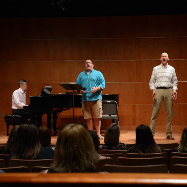 Michael DeVries and Grand Valley student Jason Coffey singing "Lily's Eyes" from "The Secret Garden" during a rehearsal in September.