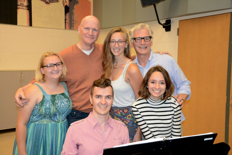 Michael DeVries with members of the Kurt Weill Cabaret cast, stage director Dale Schriemer and music director Brendan Hollins.