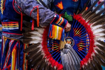 A close-up photo of a Native American Dancer's regalia at the 22nd "Celebrating all walks of life" Pow wow. 
