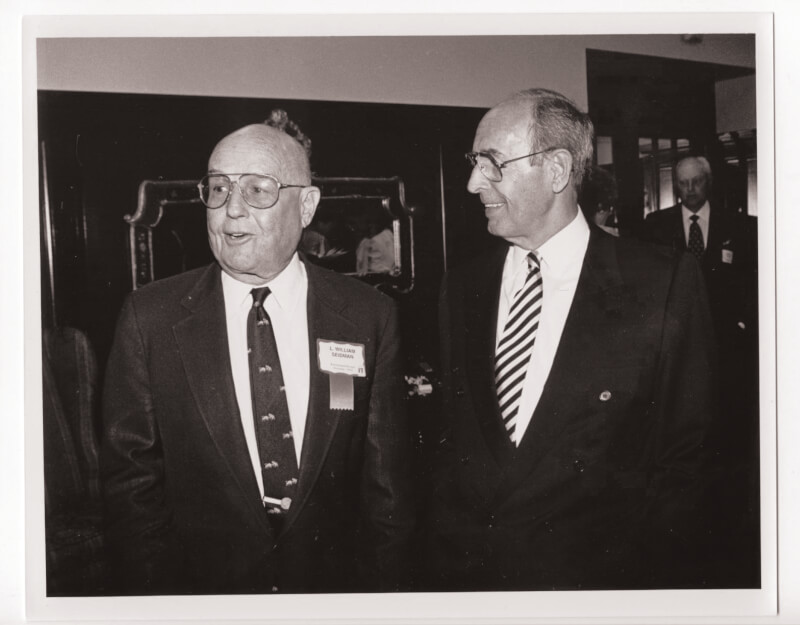 Rich DeVos, on right, with the late Bill Seidman, one of the founders of Grand Valley and namesake of Grand Valley's Seidman College of Business.