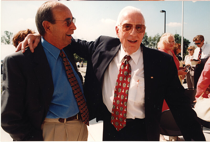 Rich DeVos with the late Fred Meijer at Grand Valley's Meijer Campus in Holland.