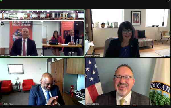 President Philomena V. Mantella and Vice President for Enrollment Development and Educational Outreach B. Donta Truss joined U.S. Secretary of Education Miguel Cardona for a virtual roundtable. 