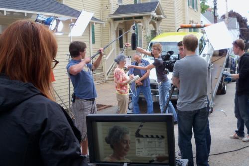 Summer Film Project Director Marie Ullrich, sets up a scene in which the lead character's car is towed away.
