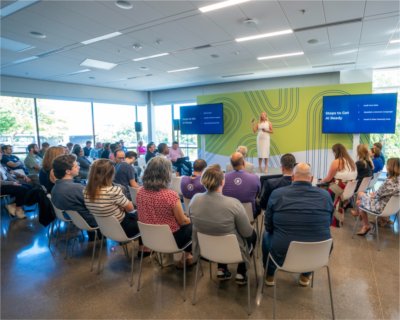 Ashlea Souffrou, founder / CEO of SxanPro, speaks as part of the 2024 Tech Talks series focused on AI and Data at the John G. Russell Leadership Building in Grand Rapids.