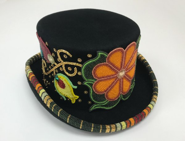 Beaded Top Hat, applique beadwork
