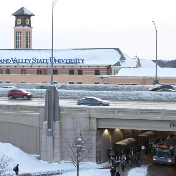 The new bus rapid transit (BRT) line will replace the current Route 50 connecting the Allendale Campus with the Pew Grand Rapids Campus and the Cook-DeVos Center for Health Sciences on the Medical Mile. 