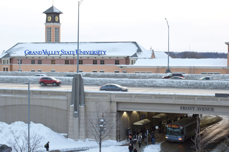 The new bus rapid transit (BRT) line will replace the current Route 50 connecting the Allendale Campus with the Pew Grand Rapids Campus and the Cook-DeVos Center for Health Sciences on the Medical Mile. 