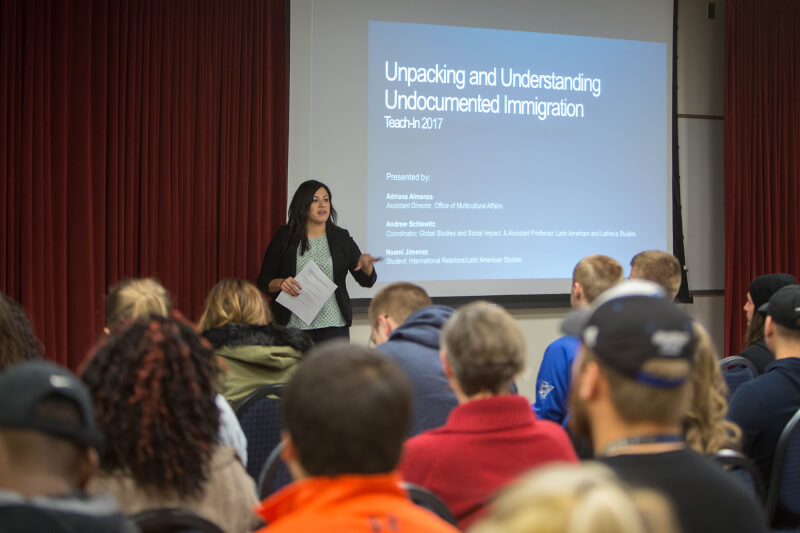 woman giving presentation