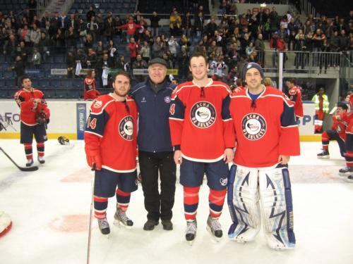Pictured are the three Grand Valley students who where chosen to play on Team USA and the team's coach, Mike Forbes.