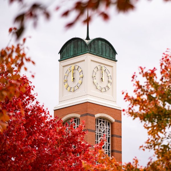 The carillon is seen with red and orange leaves in the foreground.