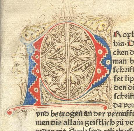 Detail on the first page of the Psalter printed in Strassburg in 1474