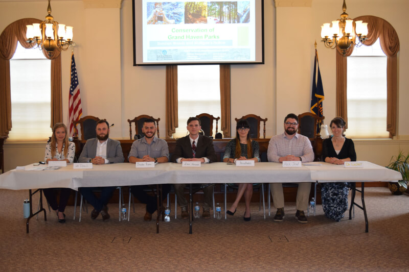 Students presented their research and findings to Grand Haven city officials on May 2. Pictured left to right: Katelyn Tomaszewski, Will Depew, Braxton Rivera, Zach Haycock, Jessica Avalos, Alek Zend and Alexandra Locher.
