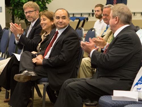Mark Schaub, far left, is seated next to Elizabeth Grandón and Aldo Ballerini from the Universidad del Bio-Bio.
