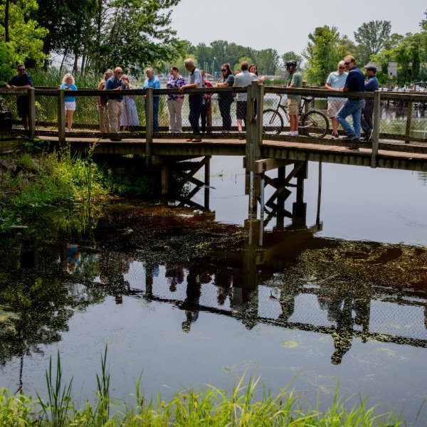 A group of researchers and scientists tour Muskegon Natural Preserve in Muskegon, Michigan.
