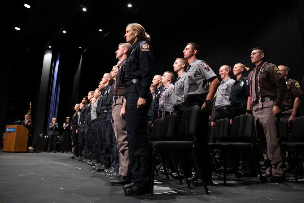 Forty-eight police academy recruits graduated August 15 from the Grand Valley State University Police Academy.