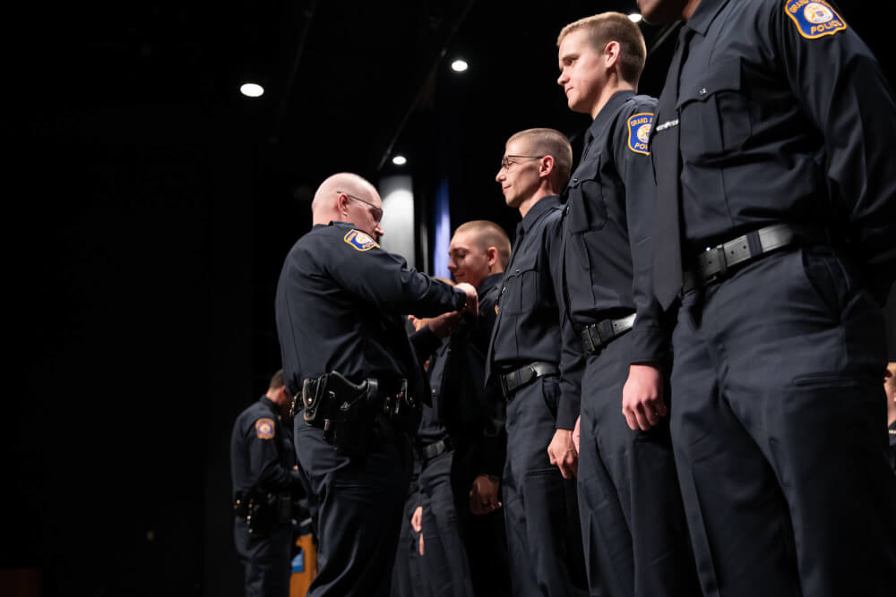 Forty-eight police academy recruits graduated August 15 from the Grand Valley State University Police Academy.