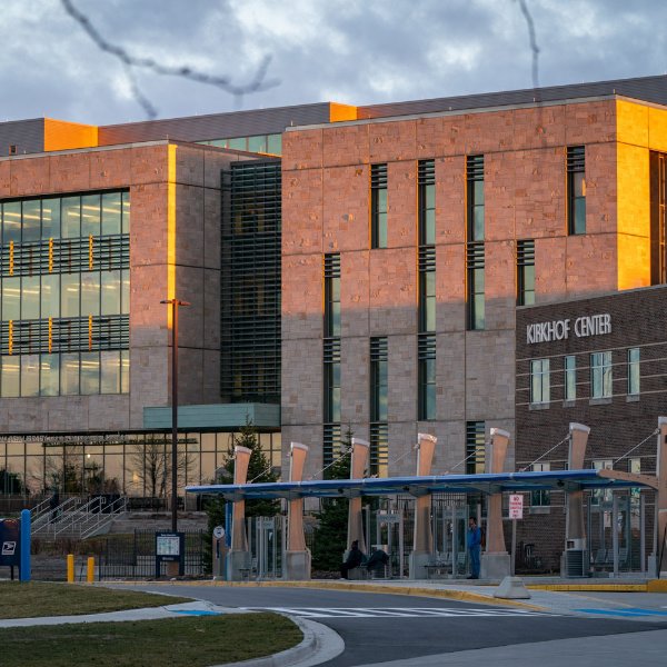 Mary Idema Pew Library in background at sunrise