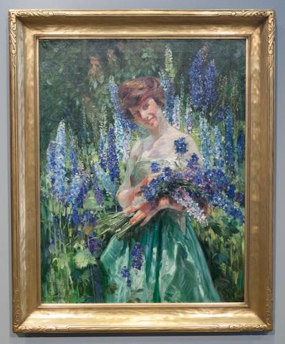  �Camelia of the Delphiniums� oil on canvas, 1919, by Mathias J. Alten 