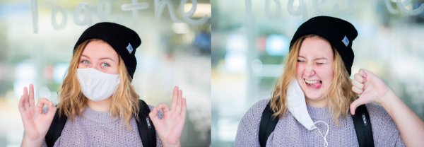 Student properly wearing a face covering.