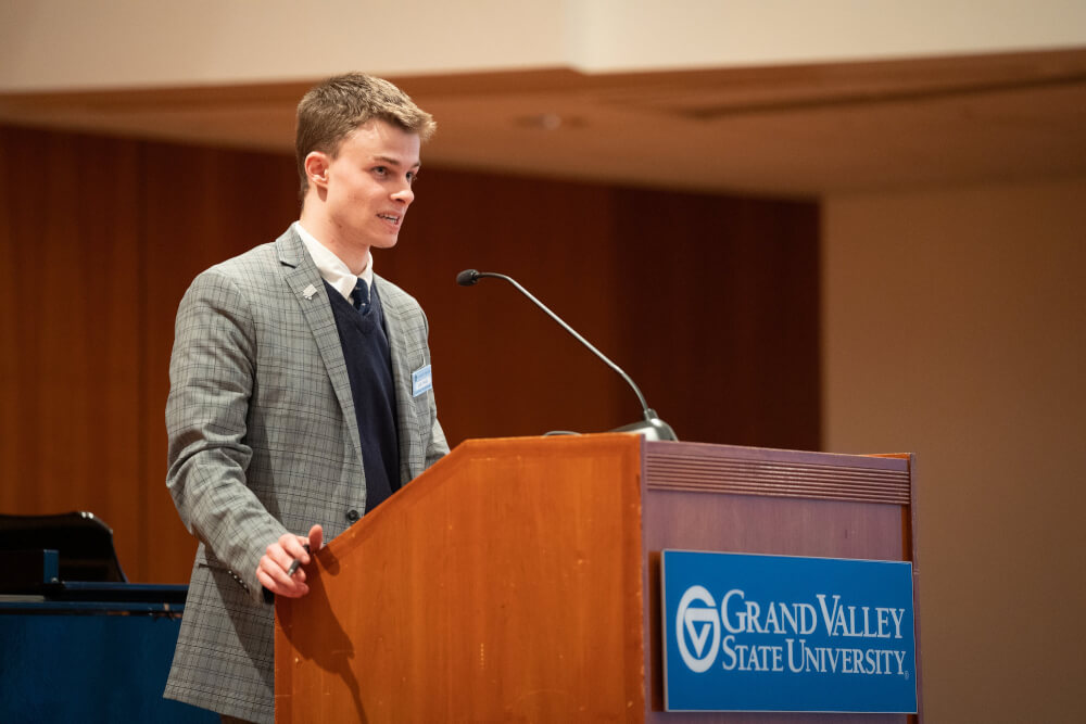 A student senator speaks at the first State of the Student Body.