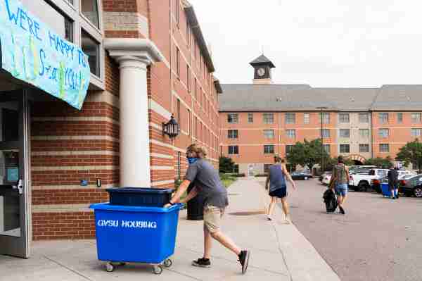 Grand Valley State University move-in August 27, 2020 on the Pew Grand Rapids Campus.