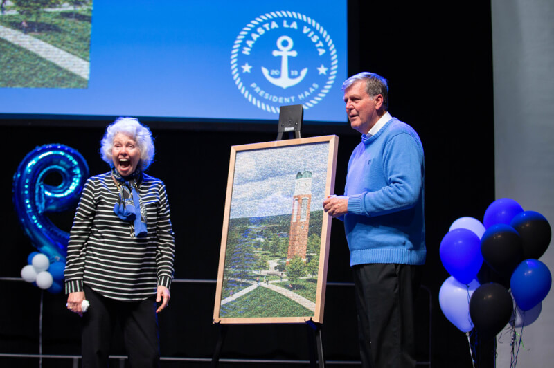 About 1,500 students packed the Fieldhouse Arena April 19 to honor President Thomas J. Haas and his wife, Marcia Haas.