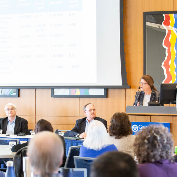 Grand Valley experts told the audience at a March 29 meeting that results from indoor air quality tests at select buildings on the Pew Grand Rapids Campus were found to be safe.