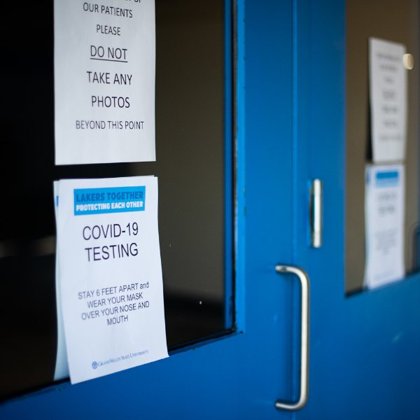 Photo of Fieldhouse door on the Allendale Campus.