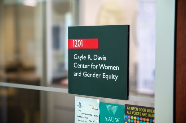 sign outside office 1201 that reads Gayle R. Davis Center for Women and Gender Equity