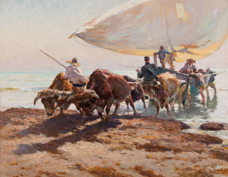 "Oxen, Boat and Fishermen, Valencia" by Mathias Alten was recently gifted to Grand Valley by George and Barbara Gordon. 