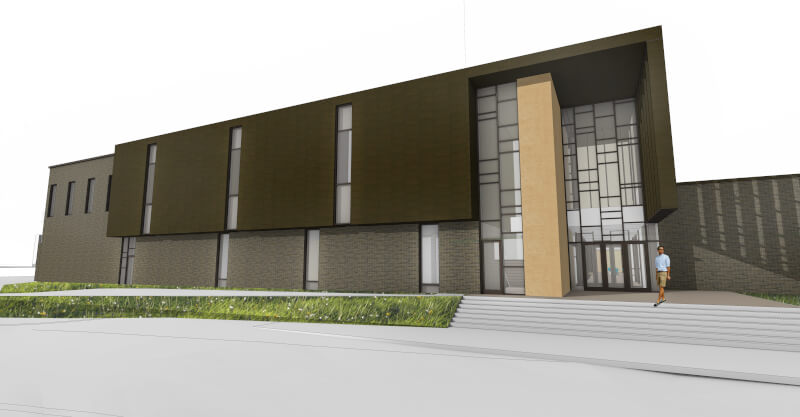 Rendering of the Thomas J. and Marcia J. Haas Center for Performing Arts.