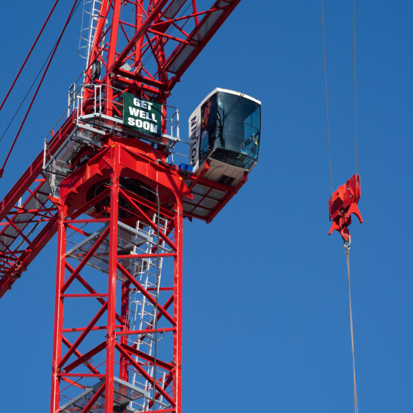 Crane on the construction site of the Health Campus expansion in downtown Grand Rapids.