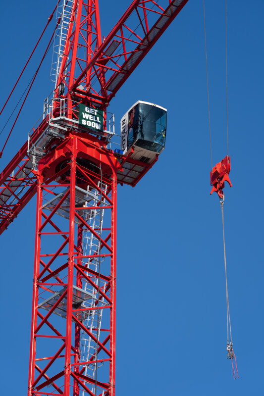 Crane on the construction site of the Health Campus expansion in downtown Grand Rapids.