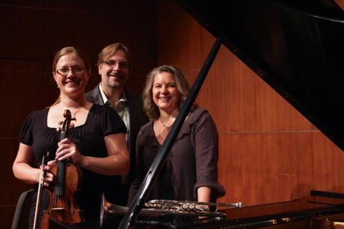 Aries Trio features Richard Stoelzel, Grand Valley professor of trumpet, with violinist Megan Crawford and pianist Sheryl Iott.