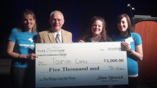 From left: Patty Janes; Steve Yencich, Michigan Lodging and Tourism; Maia Stephens, DNR; Sara McFarlin, GVSU student
