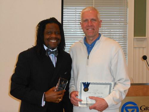 Rik Stevenson, left, and Gordon Alderink were honored by Freshman Academy students as Outstanding Professors of the Year.