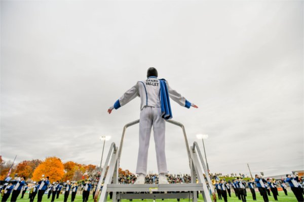The Laker Marching Band performs at the halftime show.