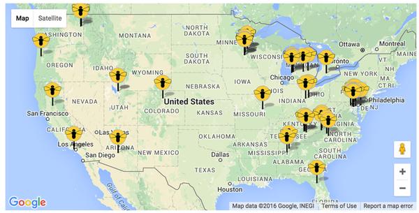 A map of some of the registered apiaries located across the U.S. 