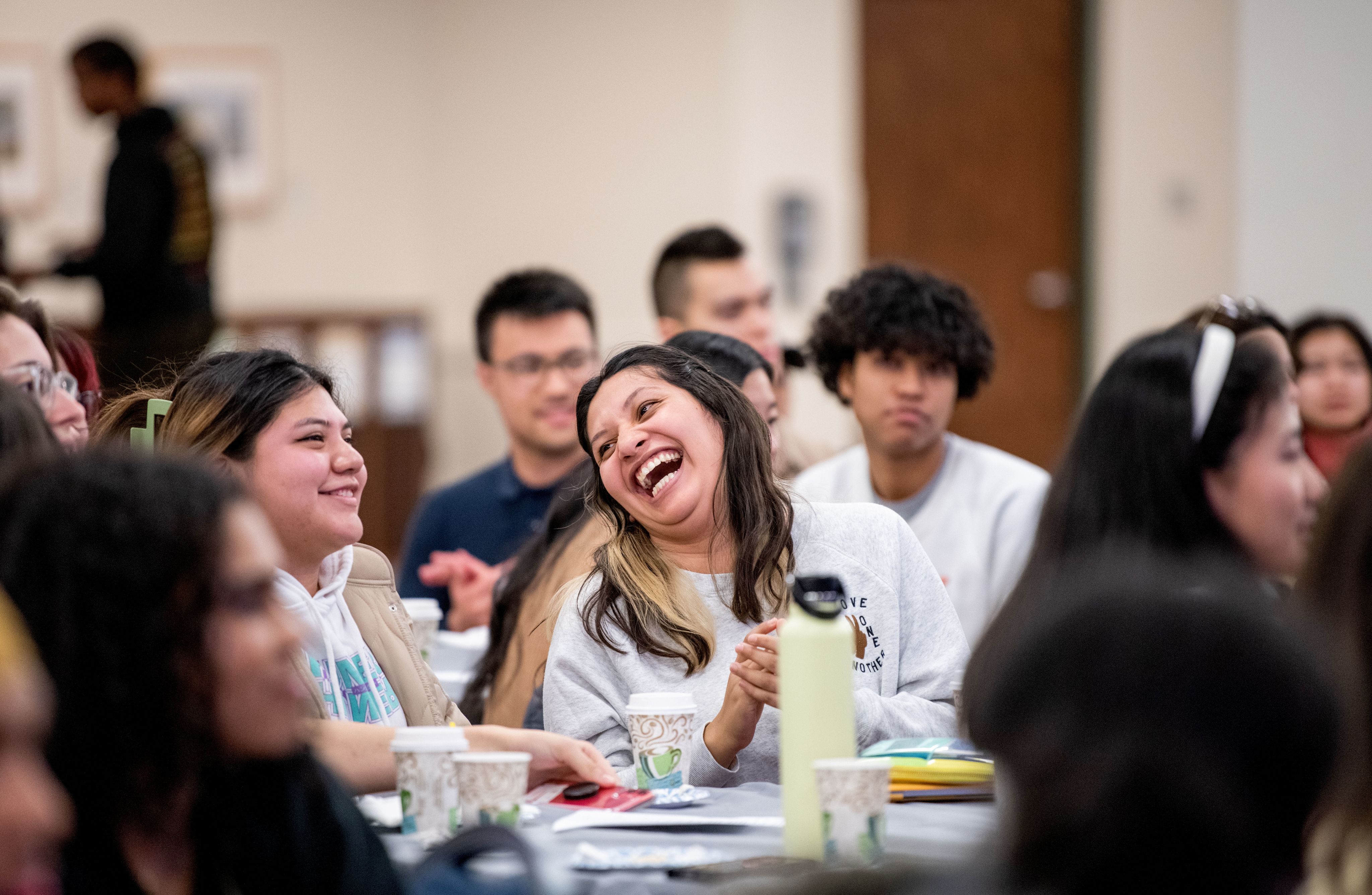Students smiling and laughing during a Laker Connections event